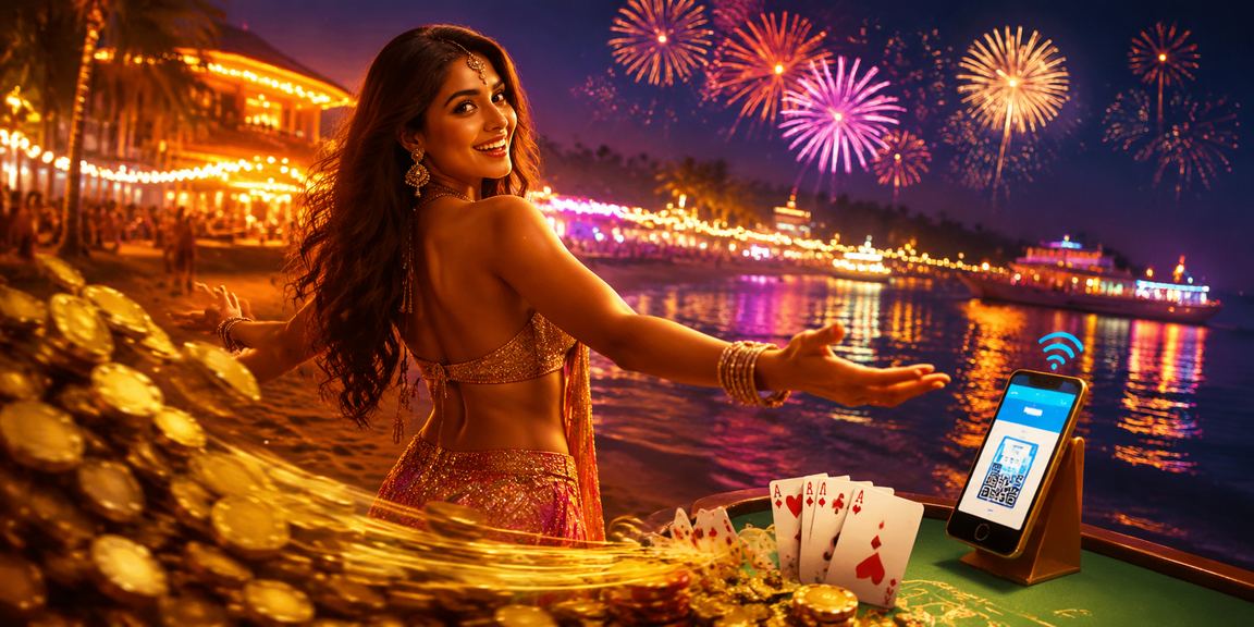 Scenic Goa beach with Teen Patti game branding